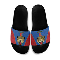 Africa DR Congo Football Custom Slide Sandals Blue Leopard Skin Pattern