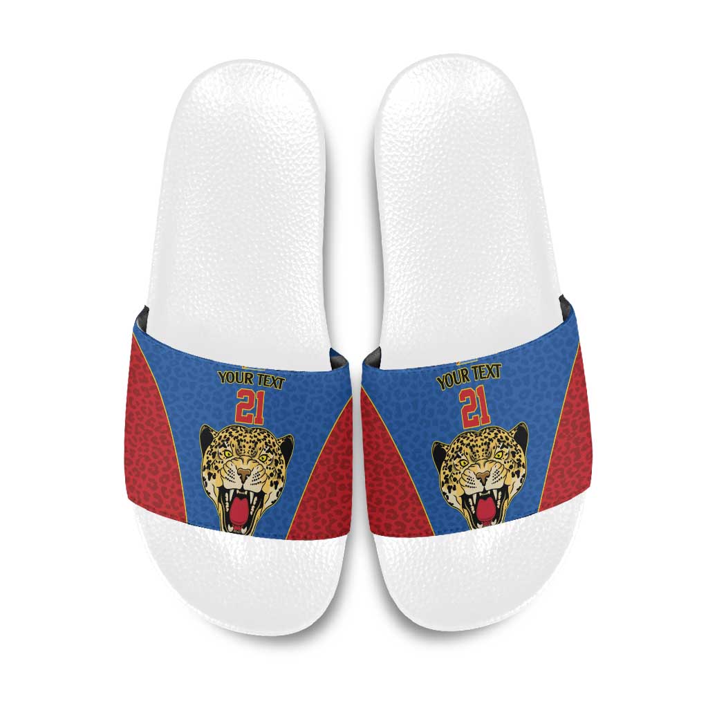 Africa DR Congo Football Custom Slide Sandals Blue Leopard Skin Pattern