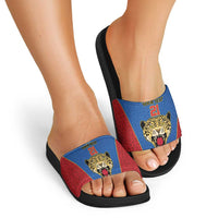 Africa DR Congo Football Custom Slide Sandals Blue Leopard Skin Pattern