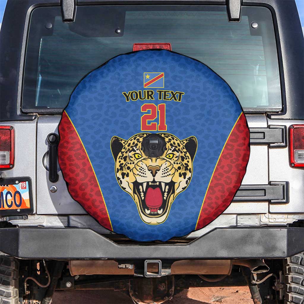 DR Congo Football Custom Spare Tire Cover Blue Leopard Skin Pattern - Wonder Print Shop
