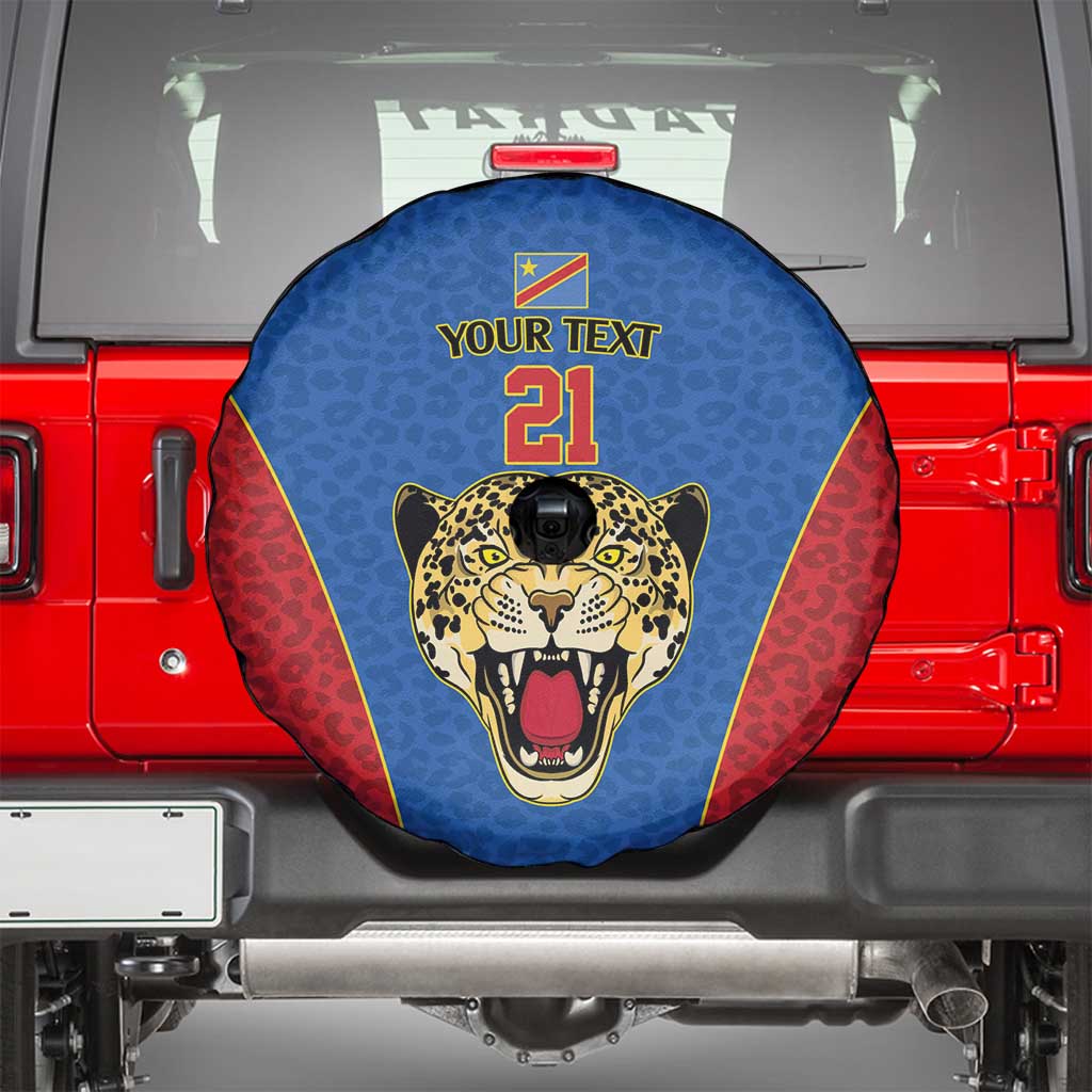 DR Congo Football Custom Spare Tire Cover Blue Leopard Skin Pattern - Wonder Print Shop