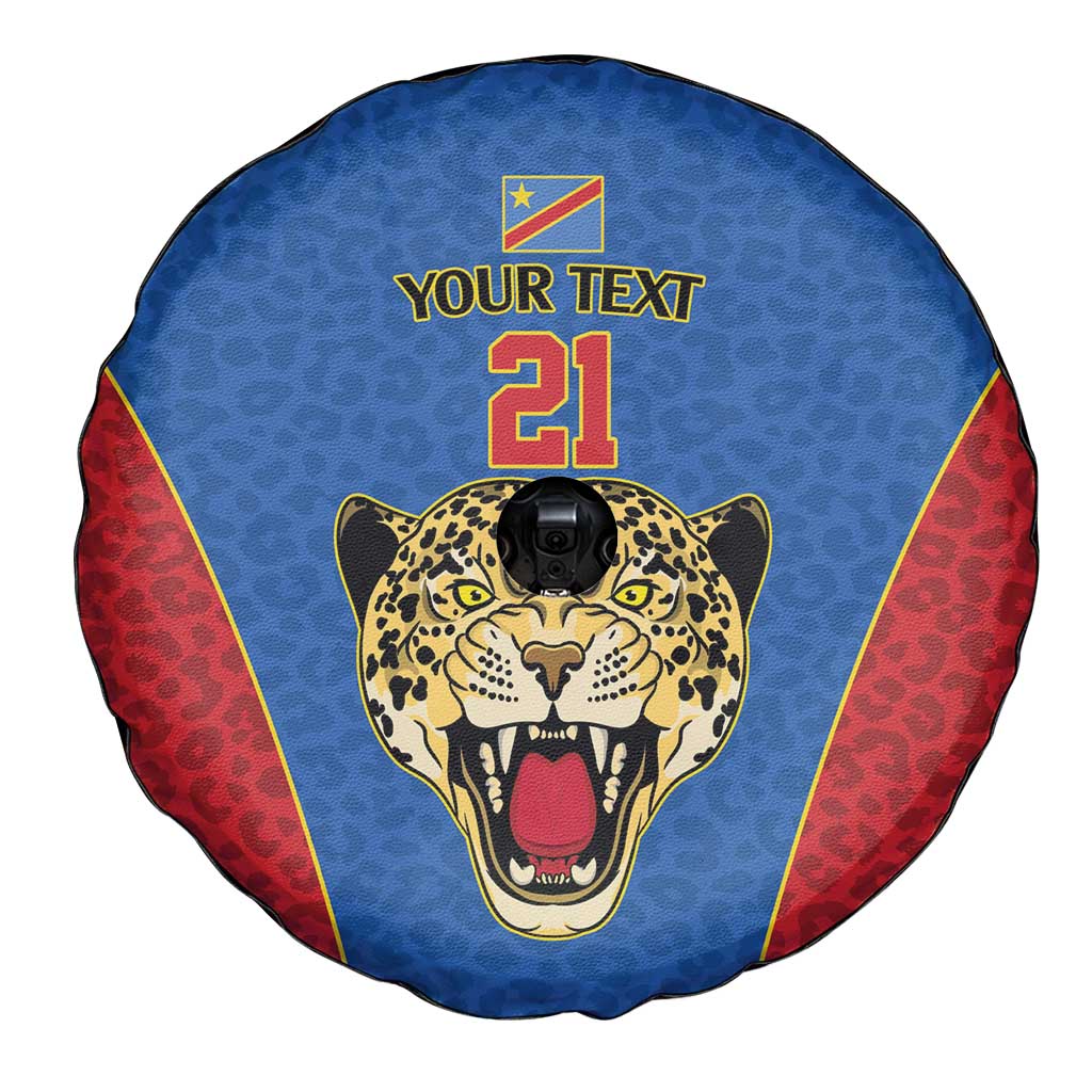 DR Congo Football Custom Spare Tire Cover Blue Leopard Skin Pattern - Wonder Print Shop