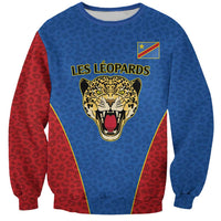 DR Congo Football Custom Sweatshirt Blue Leopard Skin Pattern - Wonder Print Shop