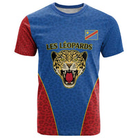 DR Congo Football Custom T Shirt Blue Leopard Skin Pattern - Wonder Print Shop