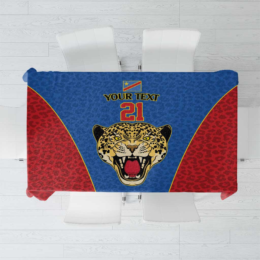 DR Congo Football Custom Tablecloth Blue Leopard Skin Pattern - Wonder Print Shop