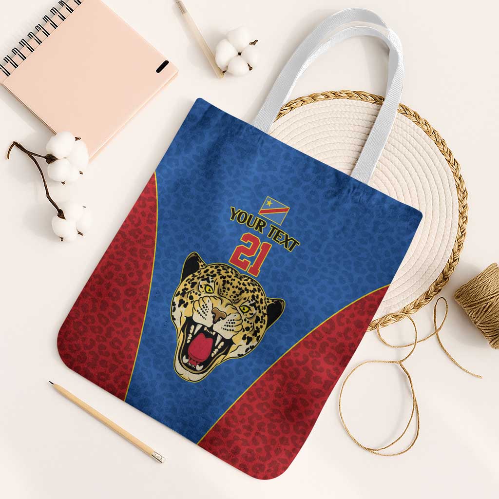 Africa DR Congo Football Custom Tote Bag Blue Leopard Skin Pattern