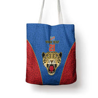 Africa DR Congo Football Custom Tote Bag Blue Leopard Skin Pattern