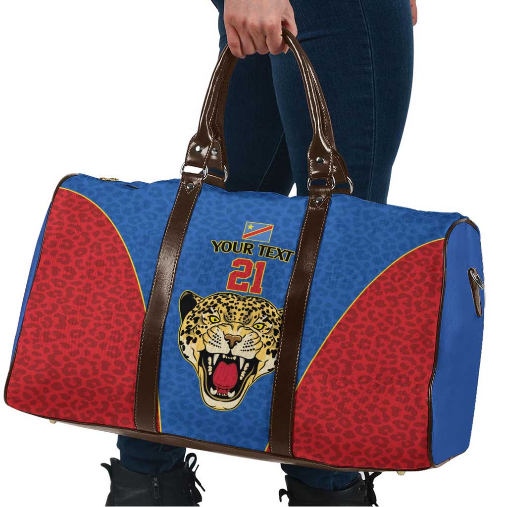 Africa DR Congo Football Custom Travel Bag Blue Leopard Skin Pattern