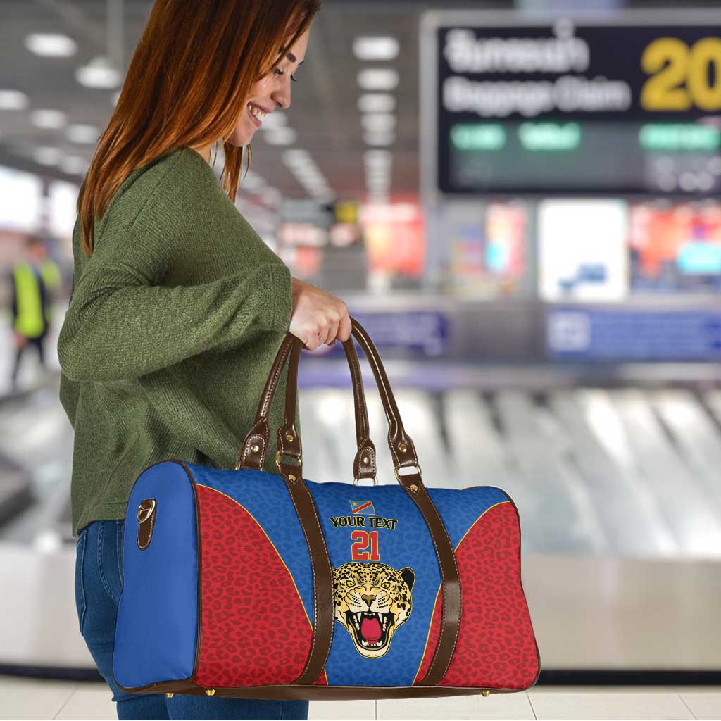 Africa DR Congo Football Custom Travel Bag Blue Leopard Skin Pattern