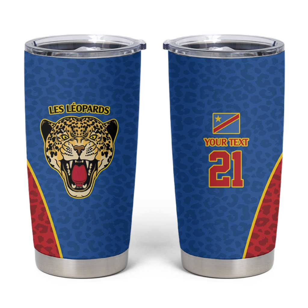 DR Congo Football Custom Tumbler Cup Blue Leopard Skin Pattern - Wonder Print Shop