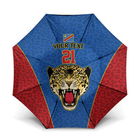Africa DR Congo Football Custom Umbrella Blue Leopard Skin Pattern