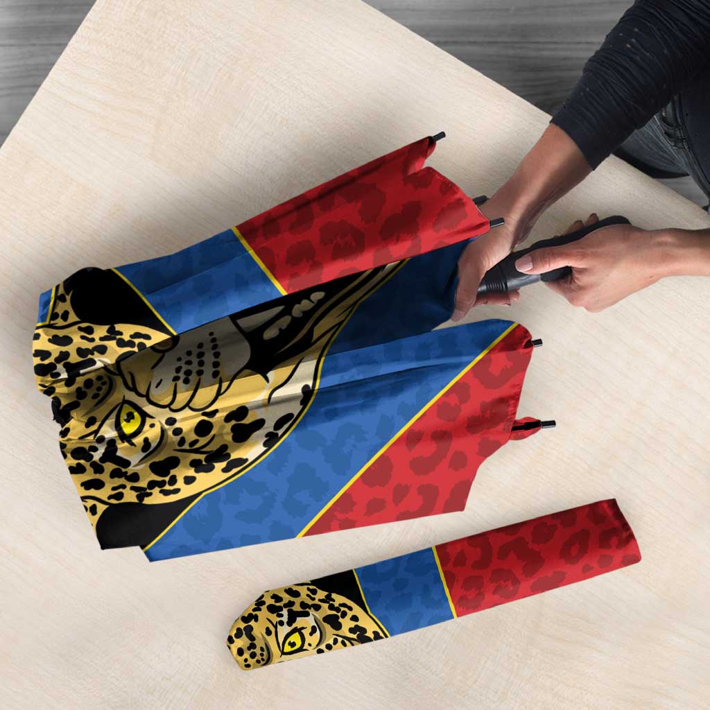 Africa DR Congo Football Custom Umbrella Blue Leopard Skin Pattern