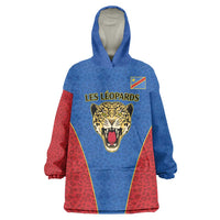 DR Congo Football Custom Wearable Blanket Hoodie Blue Leopard Skin Pattern - Wonder Print Shop