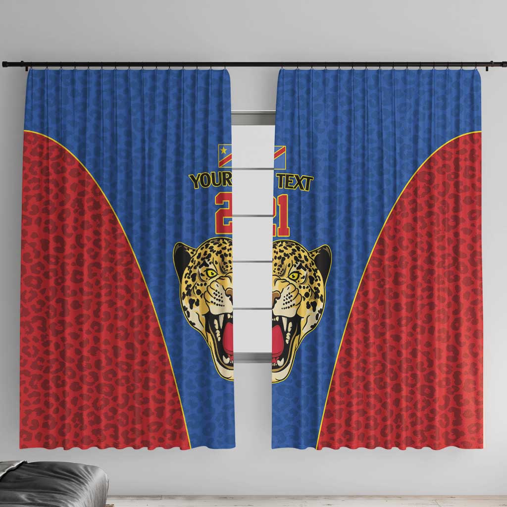 DR Congo Football Custom Window Curtain Blue Leopard Skin Pattern - Wonder Print Shop