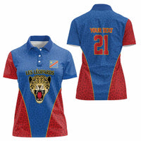 DR Congo Football Custom Women Polo Shirt Blue Leopard Skin Pattern - Wonder Print Shop
