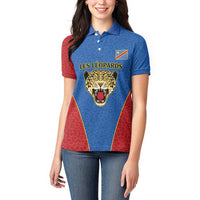 DR Congo Football Custom Women Polo Shirt Blue Leopard Skin Pattern - Wonder Print Shop