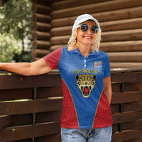 DR Congo Football Custom Women Polo Shirt Blue Leopard Skin Pattern - Wonder Print Shop