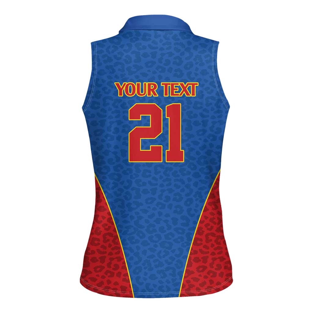 DR Congo Football Custom Women Sleeveless Polo Shirt Blue Leopard Skin Pattern - Wonder Print Shop