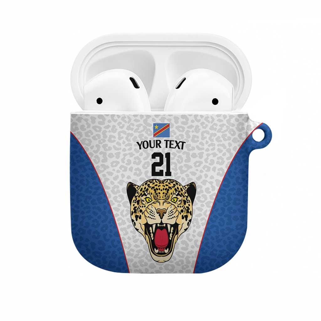 Africa DR Congo Football Custom AirPods Case White Leopard Skin Pattern