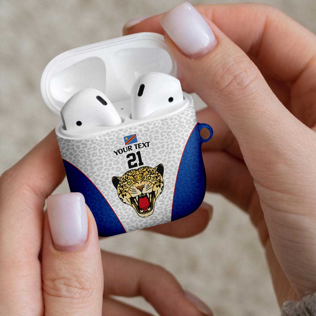 Africa DR Congo Football Custom AirPods Case White Leopard Skin Pattern