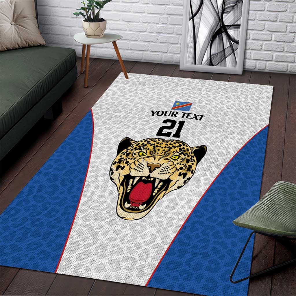 DR Congo Football Custom Area Rug White Leopard Skin Pattern - Wonder Print Shop