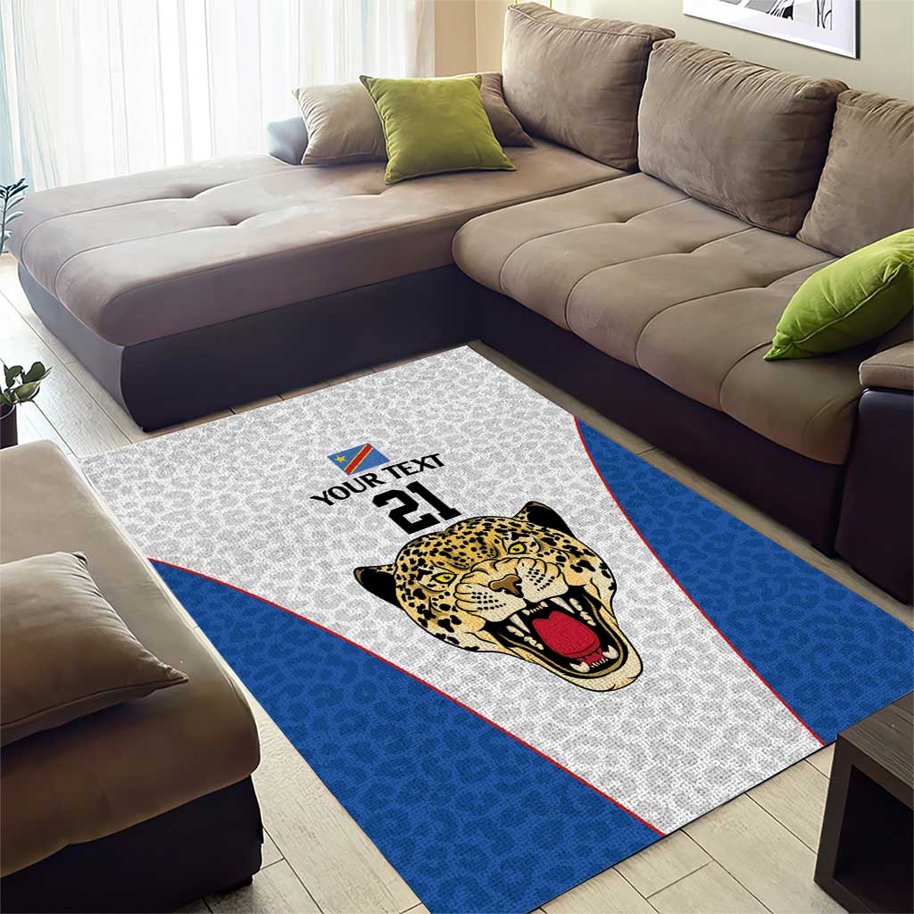 DR Congo Football Custom Area Rug White Leopard Skin Pattern - Wonder Print Shop