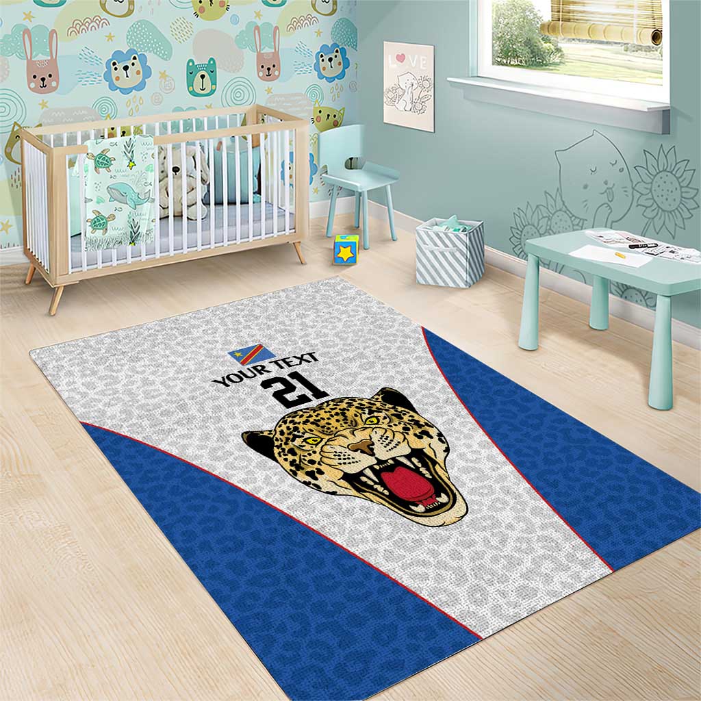 DR Congo Football Custom Area Rug White Leopard Skin Pattern - Wonder Print Shop