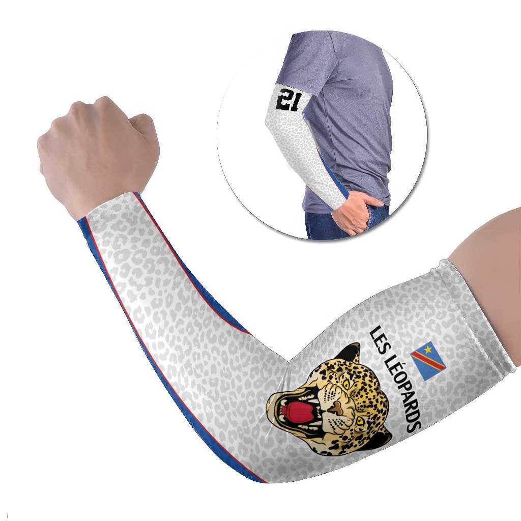 Africa DR Congo Football Custom Arm Sleeves White Leopard Skin Pattern