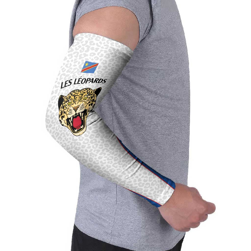 Africa DR Congo Football Custom Arm Sleeves White Leopard Skin Pattern