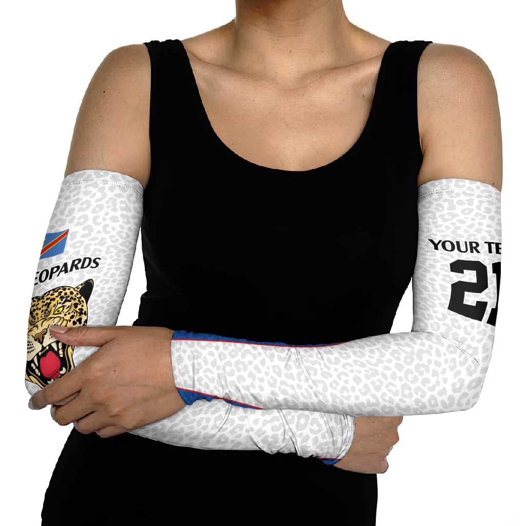 Africa DR Congo Football Custom Arm Sleeves White Leopard Skin Pattern