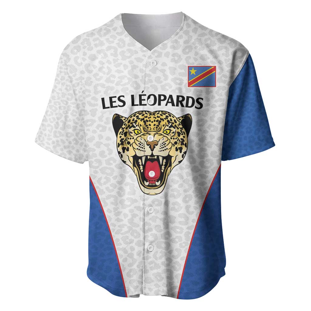 DR Congo Football Custom Baseball Jersey White Leopard Skin Pattern - Wonder Print Shop