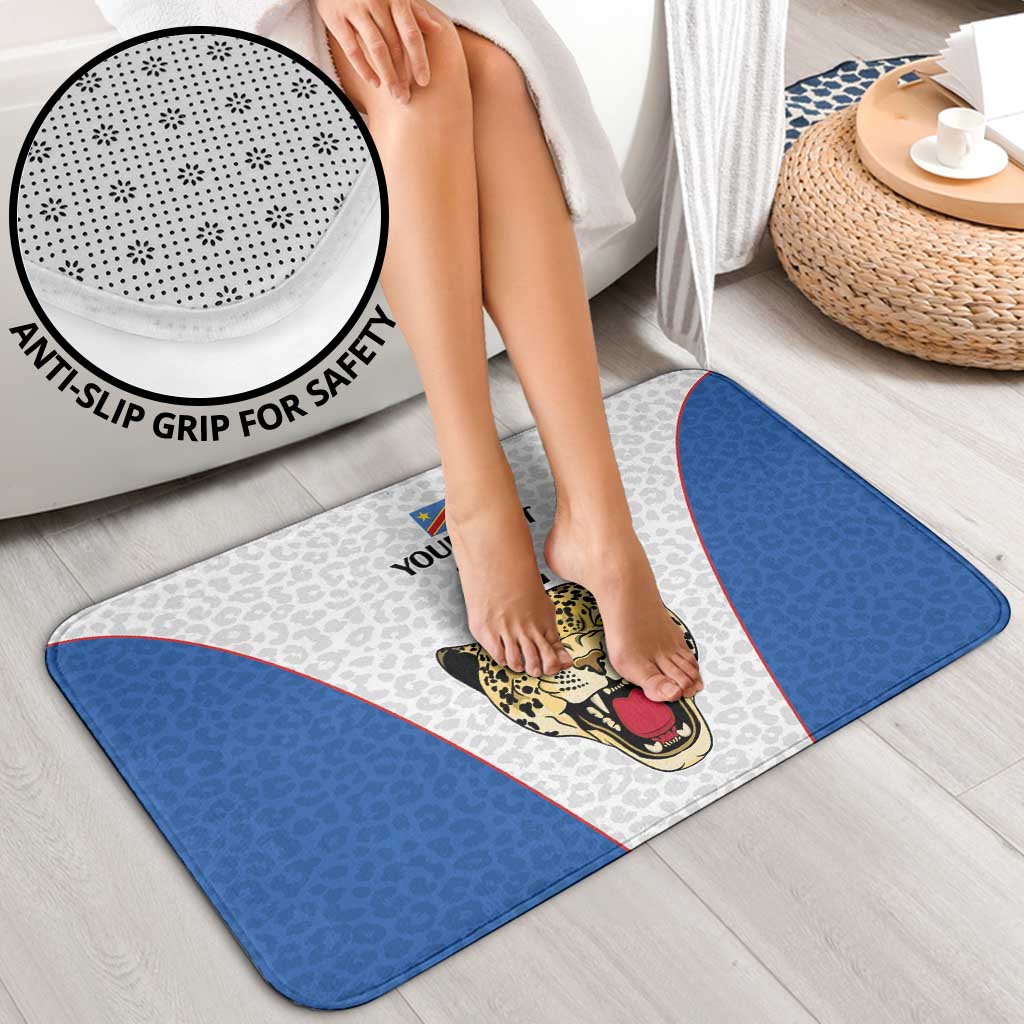 Africa DR Congo Football Custom Bathroom Set White Leopard Skin Pattern