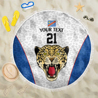 DR Congo Football Custom Beach Blanket White Leopard Skin Pattern - Wonder Print Shop