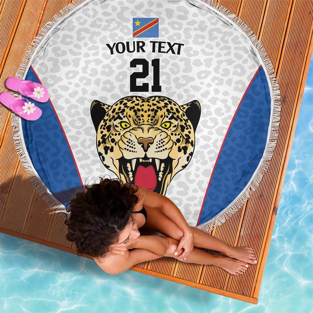 DR Congo Football Custom Beach Blanket White Leopard Skin Pattern - Wonder Print Shop