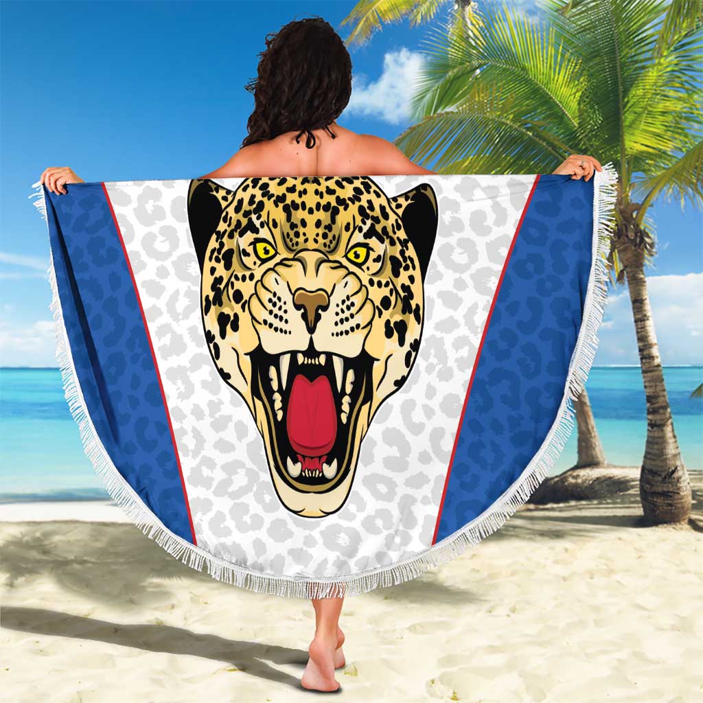 DR Congo Football Custom Beach Blanket White Leopard Skin Pattern - Wonder Print Shop