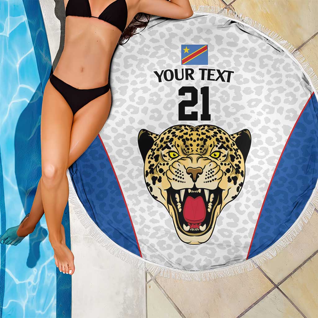 DR Congo Football Custom Beach Blanket White Leopard Skin Pattern - Wonder Print Shop