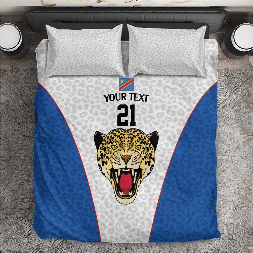 DR Congo Football Custom Bedding Set White Leopard Skin Pattern - Wonder Print Shop