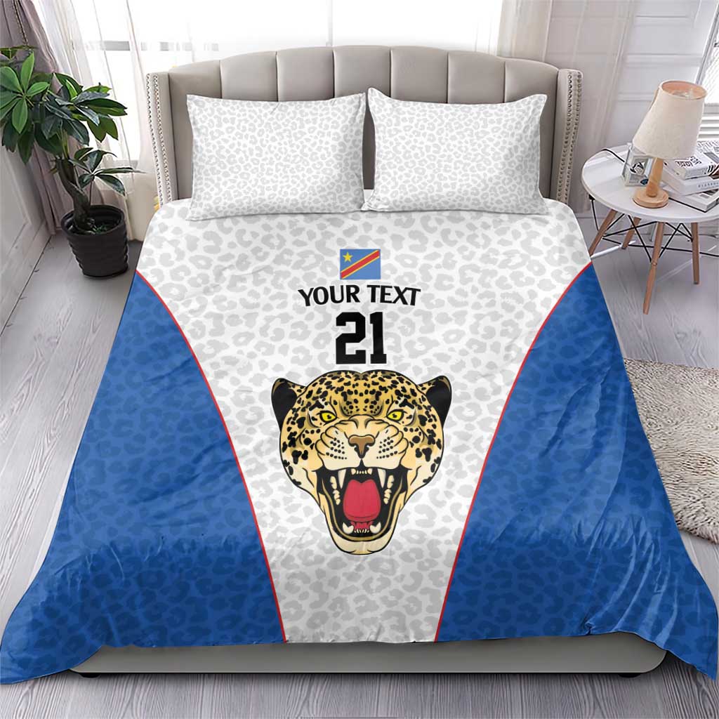 DR Congo Football Custom Bedding Set White Leopard Skin Pattern - Wonder Print Shop