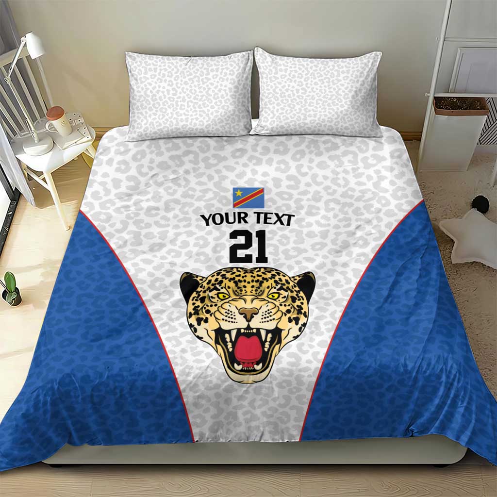 DR Congo Football Custom Bedding Set White Leopard Skin Pattern - Wonder Print Shop