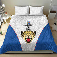 DR Congo Football Custom Bedding Set White Leopard Skin Pattern - Wonder Print Shop