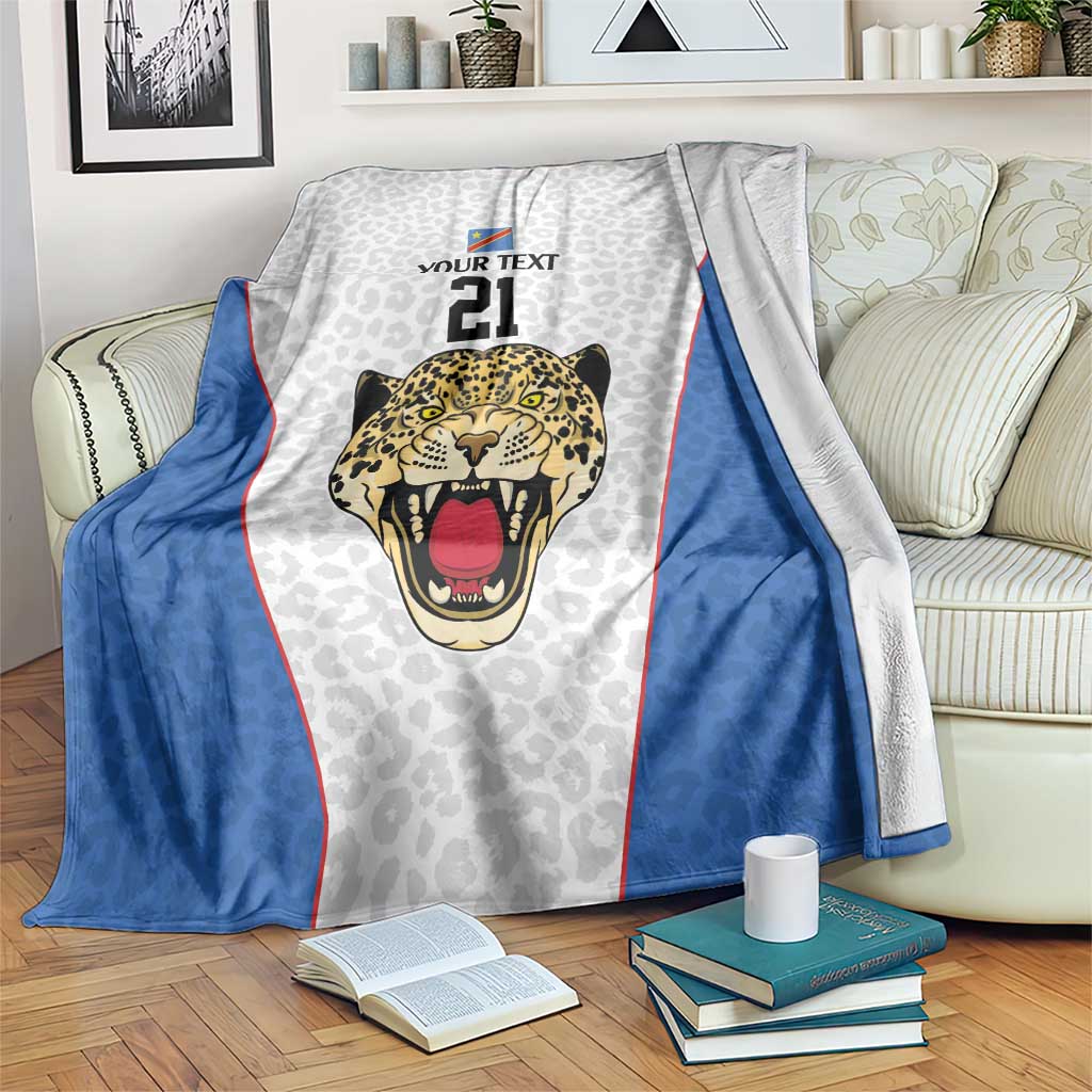 DR Congo Football Custom Blanket White Leopard Skin Pattern - Wonder Print Shop