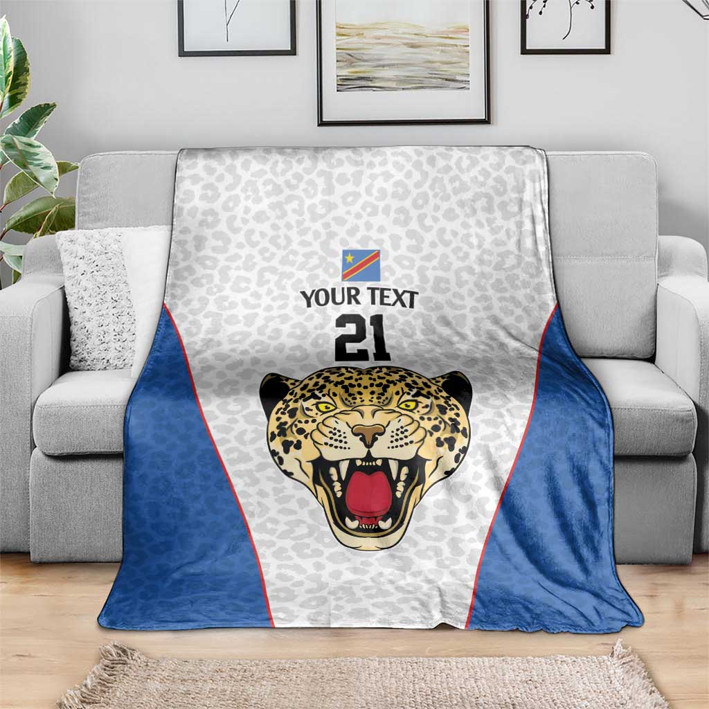 DR Congo Football Custom Blanket White Leopard Skin Pattern - Wonder Print Shop