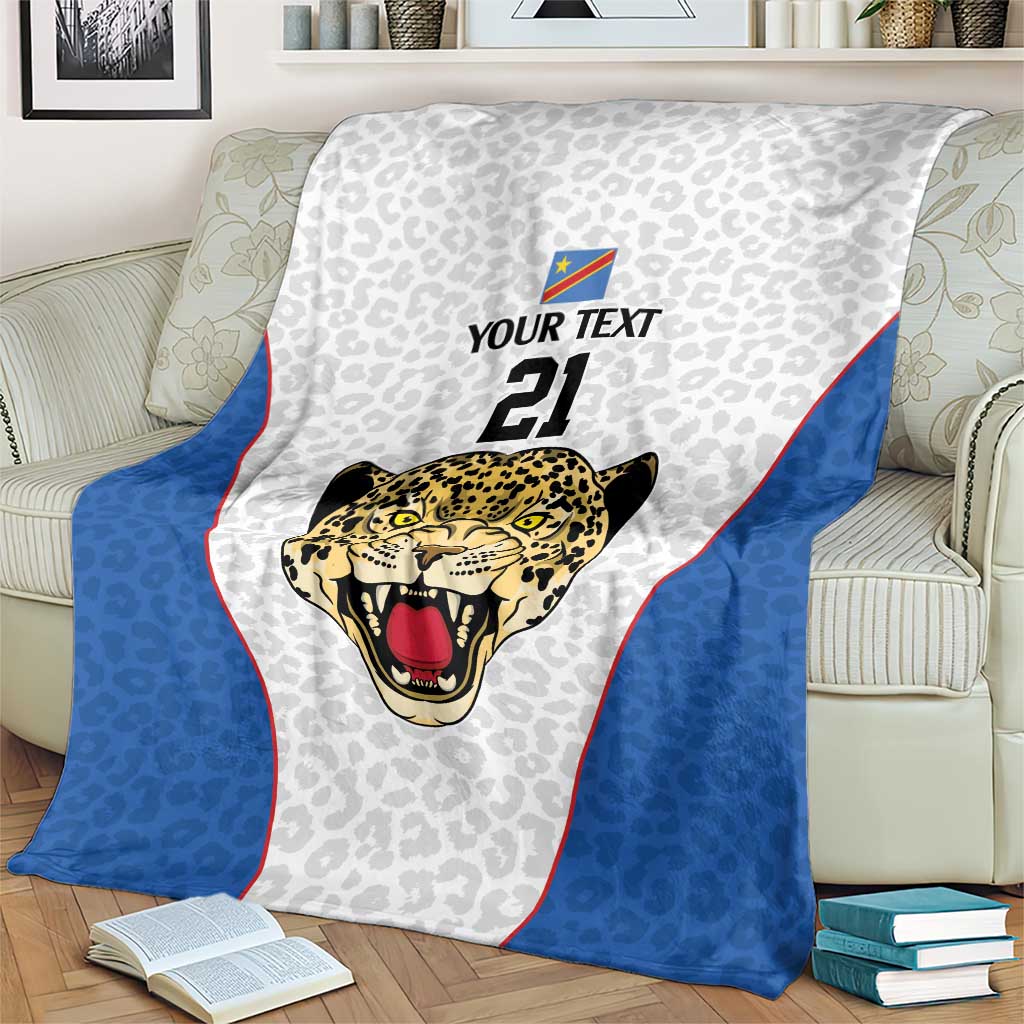 DR Congo Football Custom Blanket White Leopard Skin Pattern - Wonder Print Shop