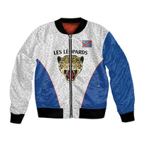 DR Congo Football Custom Bomber Jacket White Leopard Skin Pattern - Wonder Print Shop