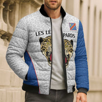 Africa DR Congo Football Custom Bomber Puffer Jacket White Leopard Skin Pattern