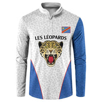 DR Congo Football Custom Button Sweatshirt White Leopard Skin Pattern - Wonder Print Shop