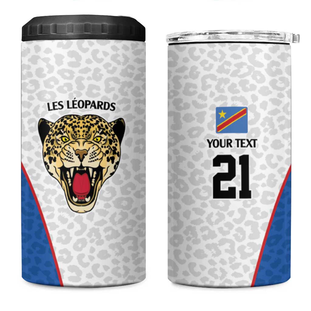 DR Congo Football Custom 4 in 1 Can Cooler Tumbler White Leopard Skin Pattern - Wonder Print Shop
