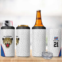 DR Congo Football Custom 4 in 1 Can Cooler Tumbler White Leopard Skin Pattern - Wonder Print Shop