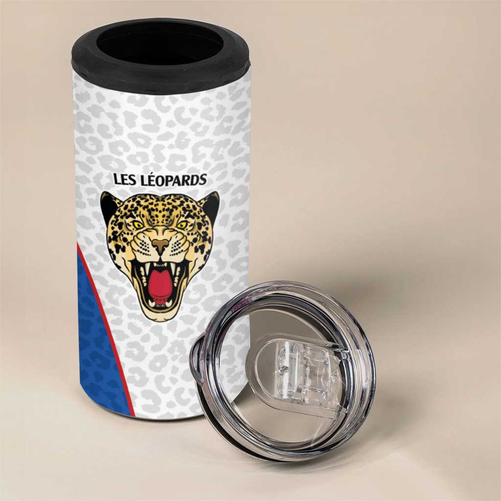 DR Congo Football Custom 4 in 1 Can Cooler Tumbler White Leopard Skin Pattern - Wonder Print Shop