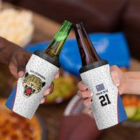 DR Congo Football Custom 4 in 1 Can Cooler Tumbler White Leopard Skin Pattern - Wonder Print Shop